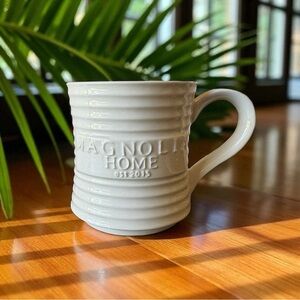 Magnolia Home Embossed Ceramic Mug – Ribbed White Stoneware